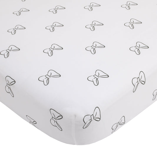 Disney Minnie Mouse 6 Piece Nursery Crib Bedding Set, Comforter, Two 100% Cotton Fitted Crib Sheets, Dust Ruffle, Baby Blanket, Changing Pad Cover, Pink, Grey & White