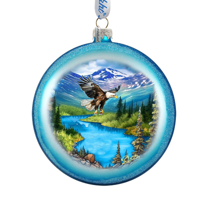 Alaska Eagle Mountain Landscape Glass Christmas Ornament – Wildlife Holiday Splendor Ornament by G. DeBrekht – 744-050