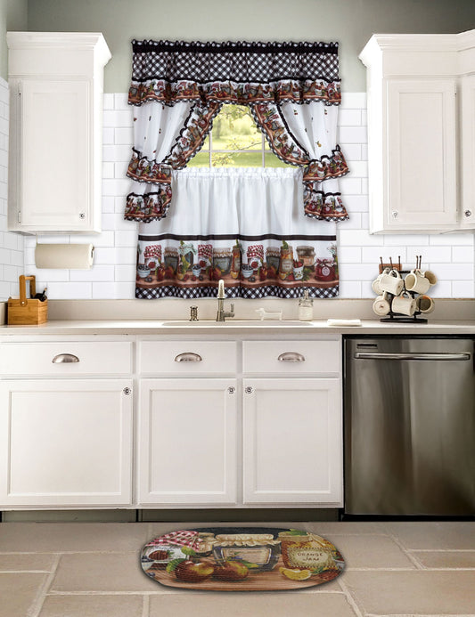 Mason Jars Window Curtain Set, Rustic Style Statement with Traditional Black and White Gingham, 1 Tier Pair and 1 Topper Included - 57x36