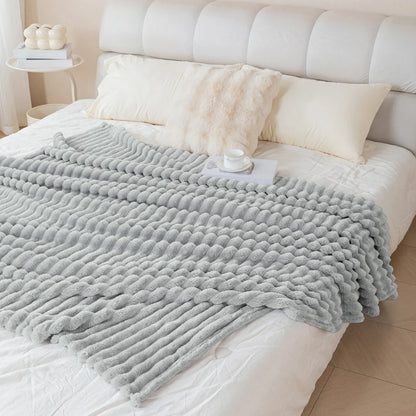 1pc solid color thick wide stripe multifunctional blanket, can be used as bed sheet covering blanket, nap blanket, pet blanket