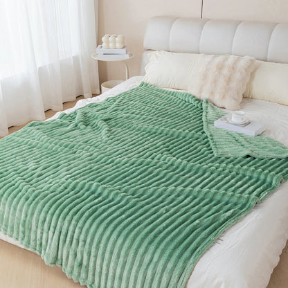 1pc solid color thick wide stripe multifunctional blanket, can be used as bed sheet covering blanket, nap blanket, pet blanket