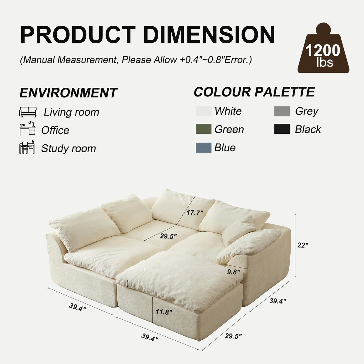Modern Modular Sectional Sofa Cloud Couch Oversized Deep Seat Comfy Sofa for Living Room Furniture with Removable Cushions