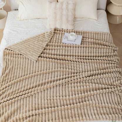 1pc solid color thick wide stripe multifunctional blanket, can be used as bed sheet covering blanket, nap blanket, pet blanket