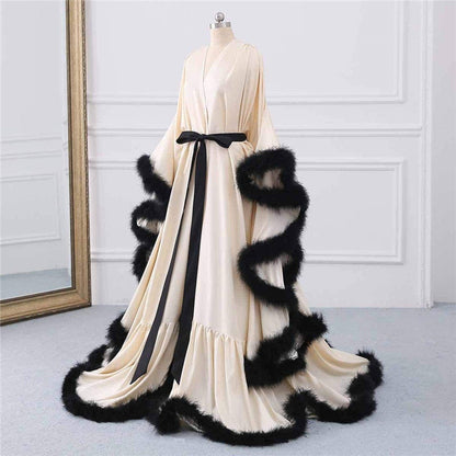 Luxury Satin Feather Bridal Robe | Victorian Style Wedding & Photoshoot Robe
