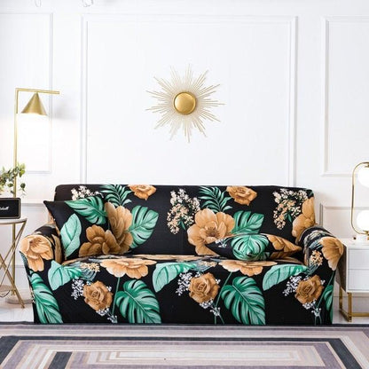 Elastic Plain Floral Printing  Sofa Cover Stretch for Living Room Couch Cover Chair Protector 1/2/3/4 Seater Printed Couch Cover for 3 Cushion Couch  Floral Pattern Sofa Cover with Separate Cushion Cover Pieces Stretch Sofa Slipcover