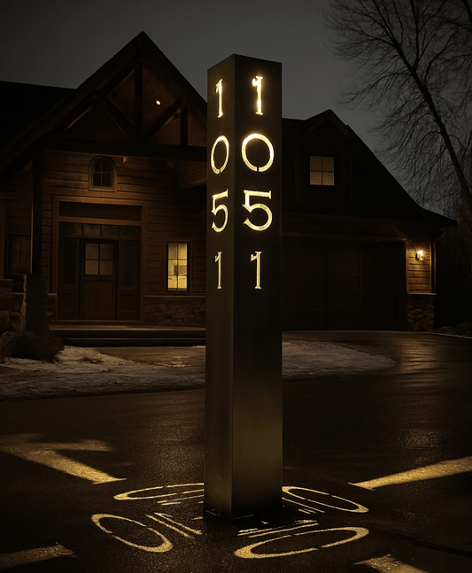 XL Home Address Solar Pillar Light - Steel